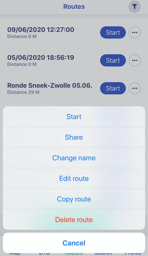 Here's what the route menu looks like in Nautical Maps for iOS